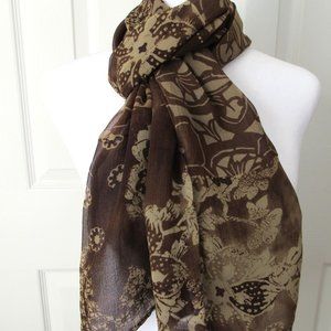 LAUREN RALPH LAUREN Vintage BOHO SCARF Brown White Sheer Two-Tone Tie Dye Long
